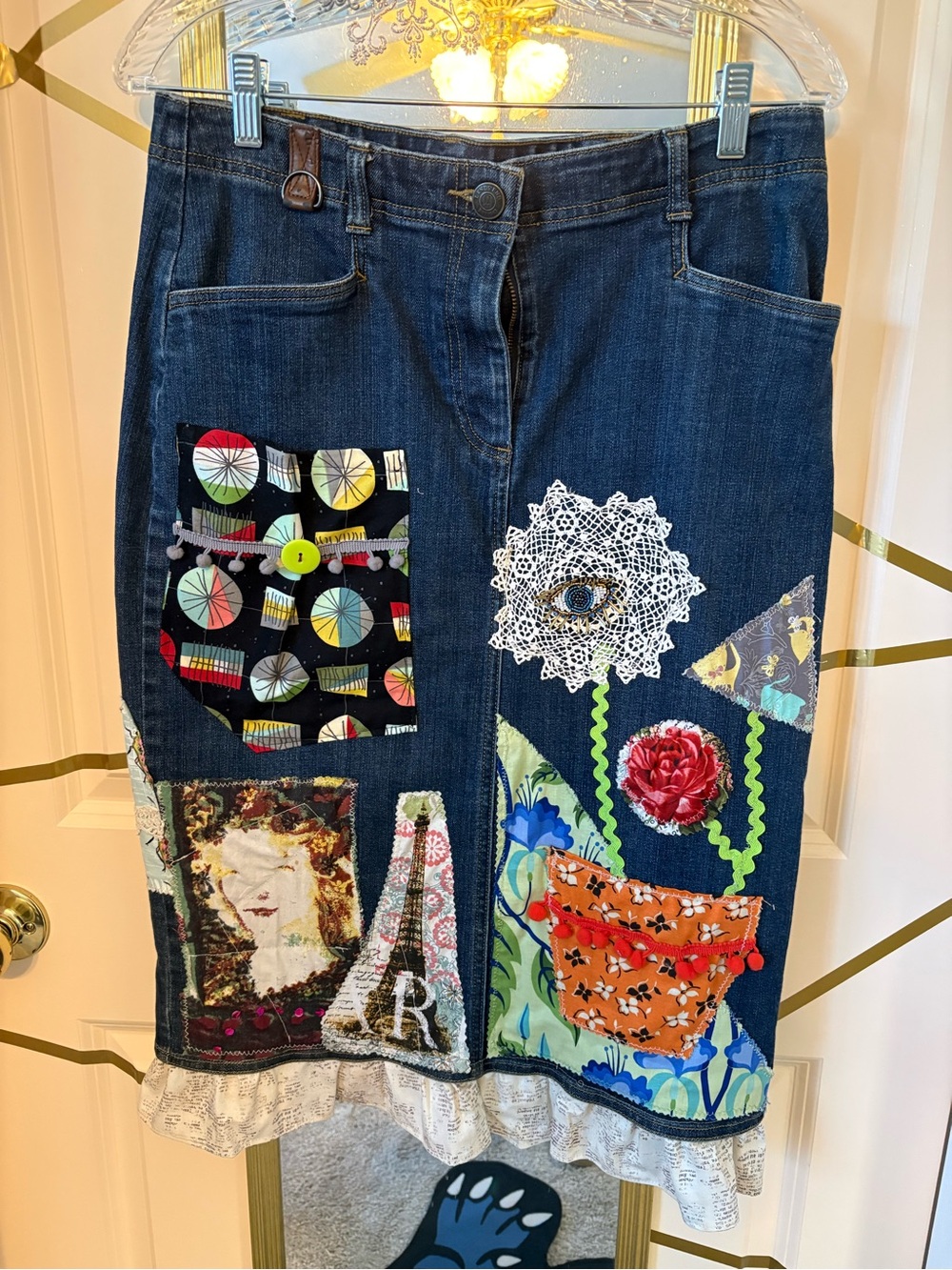 Lands’ End Art to Wear one of a kind Heavily Embellished skirt sz10